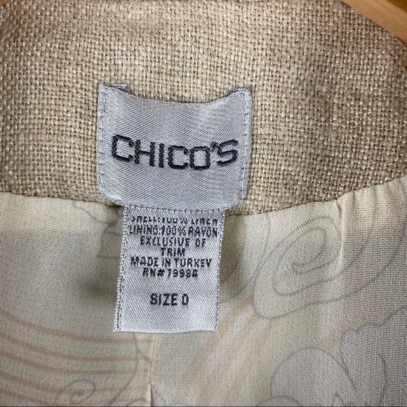 CHICO'S Natural Tan Linen Hopsack Alex Blazer Jacket NWT  Small - Picture 6 of 8